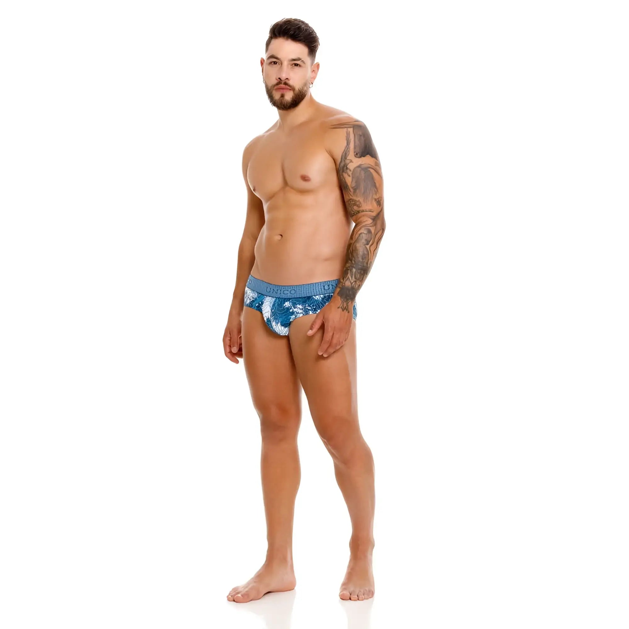 Unico 25020101117 barniz briefs in blue with white pattern featuring textured fabric design for men