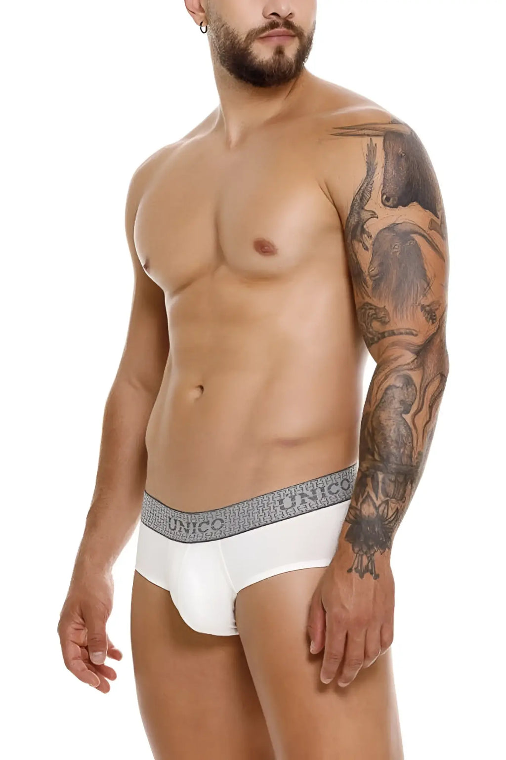 White briefs with gray patterned unico waistband in marfil fabric for comfortable everyday wear color 02-white