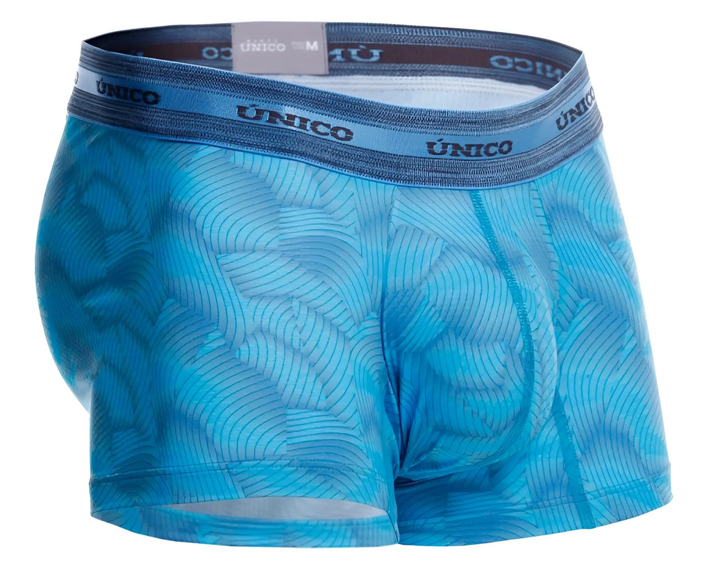 Unico 25040100101 Estraza blue men’s boxer briefs with wave pattern and elastic waistband