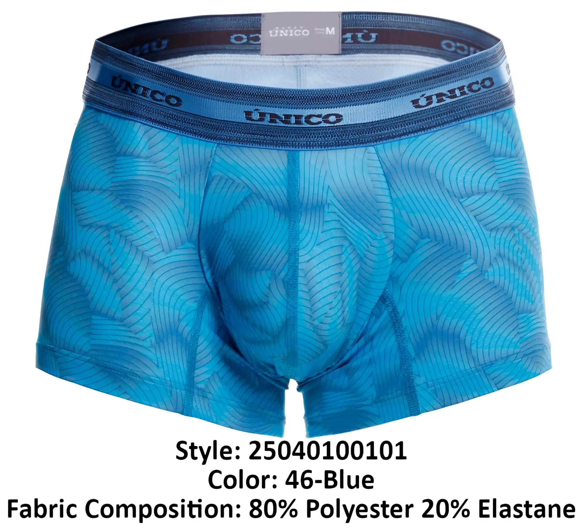 Unico 25040100101 Estraza trunks blue men’s boxer briefs with elastic waistband and subtle wave pattern