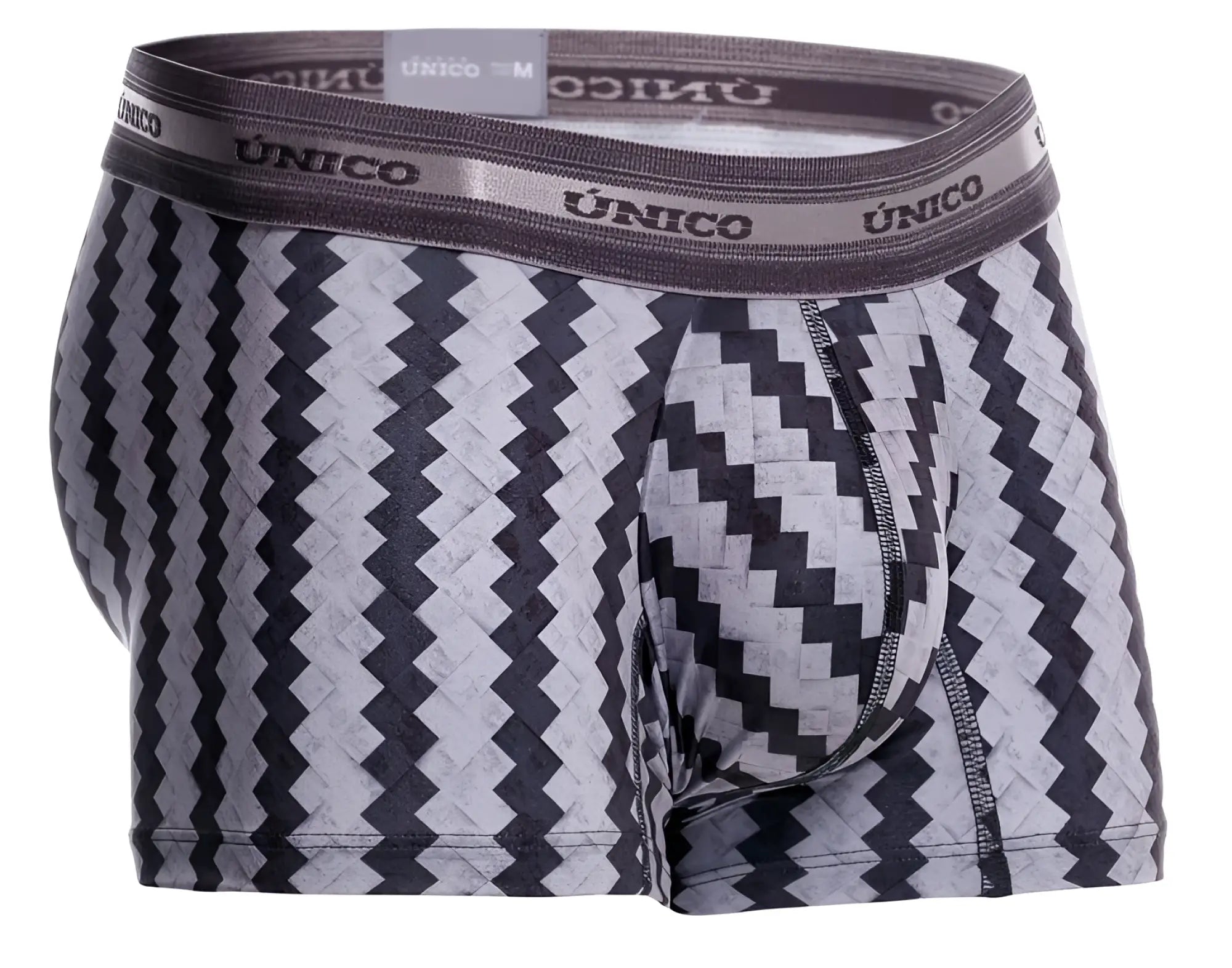 Unico 25040100118 tricotosa trunks men’s boxer briefs in black and gray zigzag pattern with branded elastic waistband