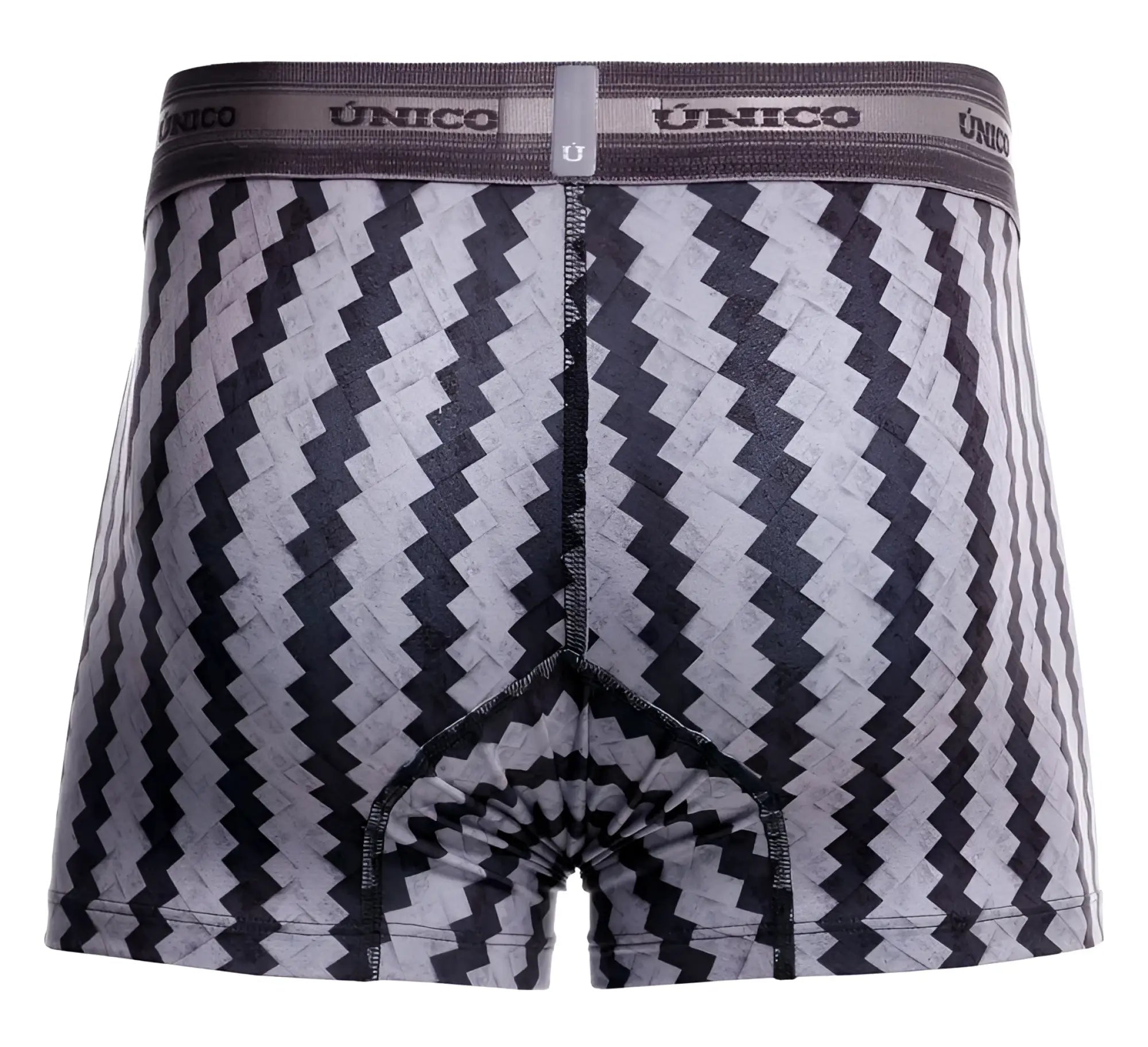 Unico 25040100118 tricotosa trunks in black and gray zigzag patroon with branded elastic waistband