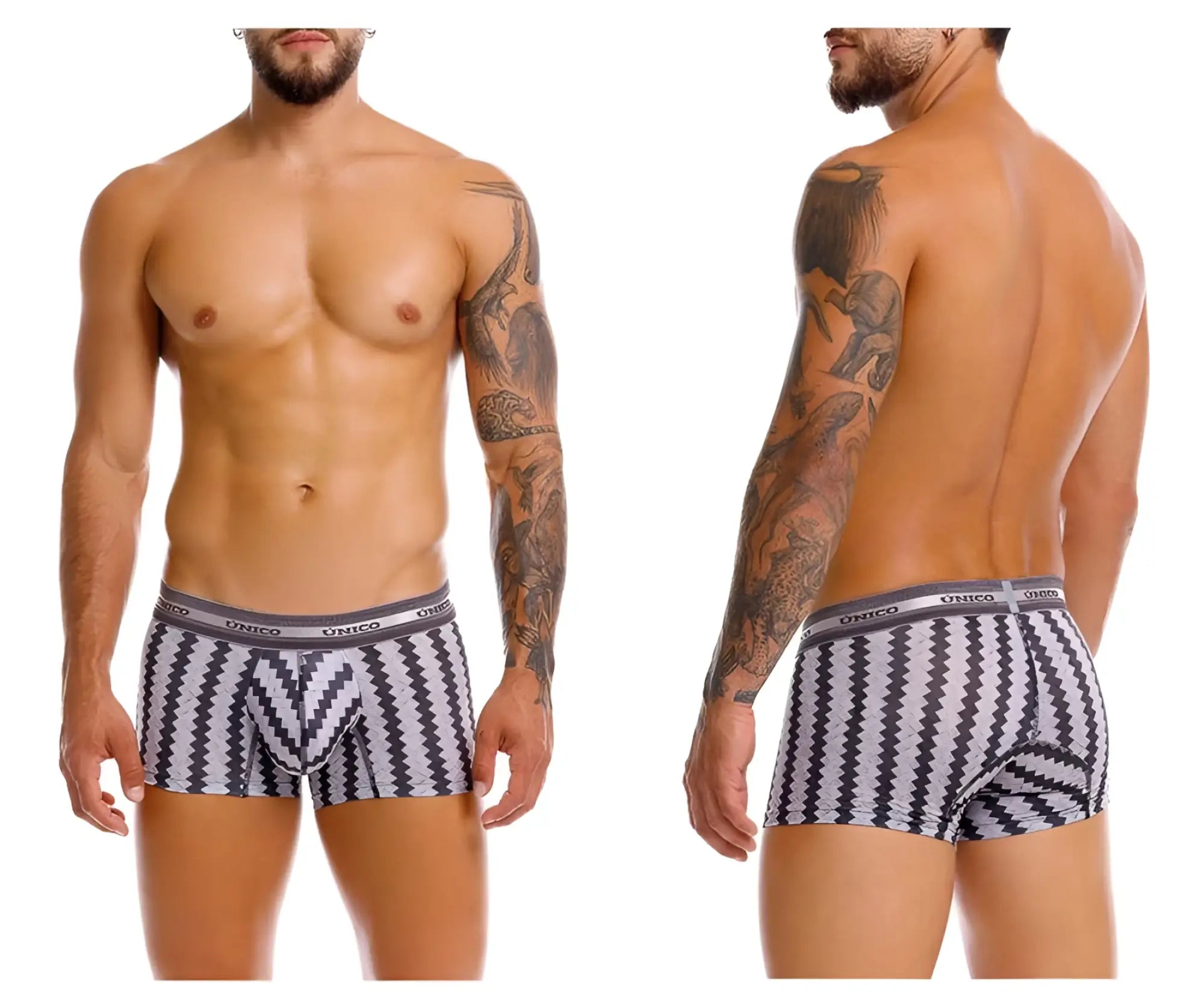 Unico 25040100118 tricotosa trunks mens briefs with black and white zigzag pattern made of tricot fabric