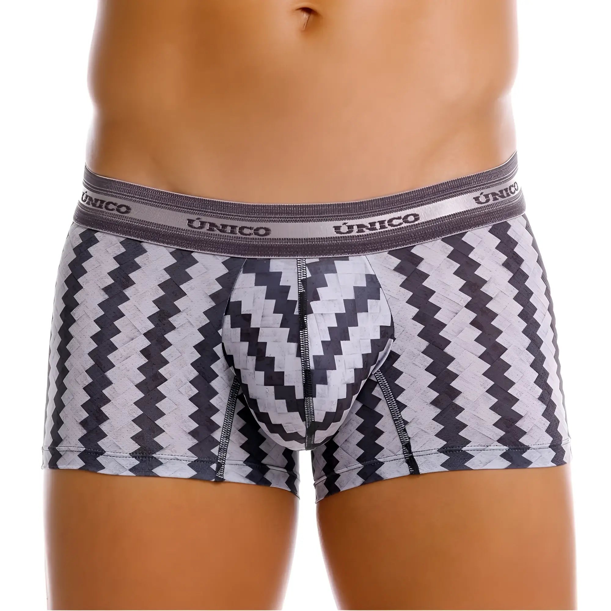 Unico 25040100118 tricotosa trunks in gray and black zigzag pattern with textured fabric waistband