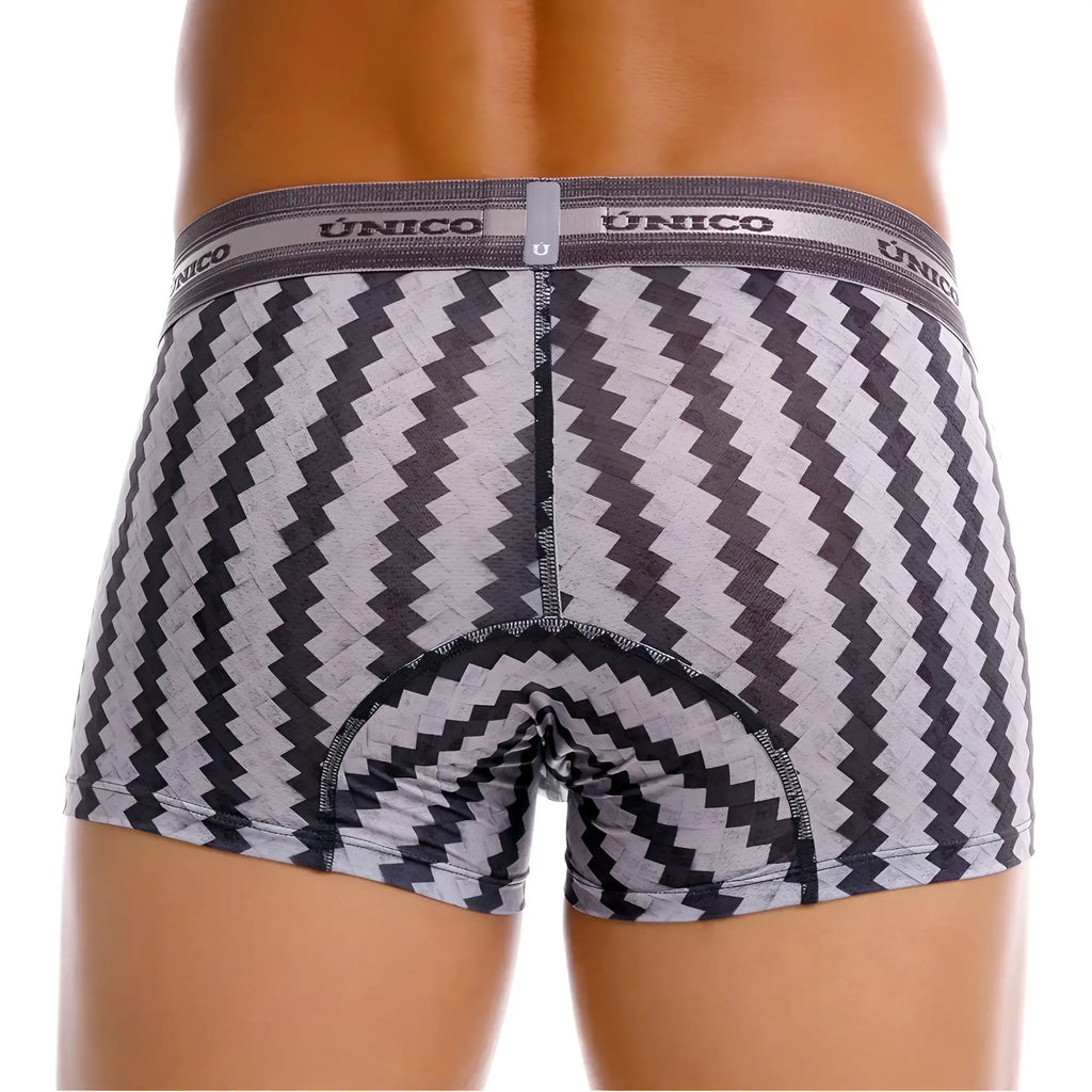 Unico 25040100118 tricotosa trunks men’s gray and black zigzag patterned boxer briefs with contoured design