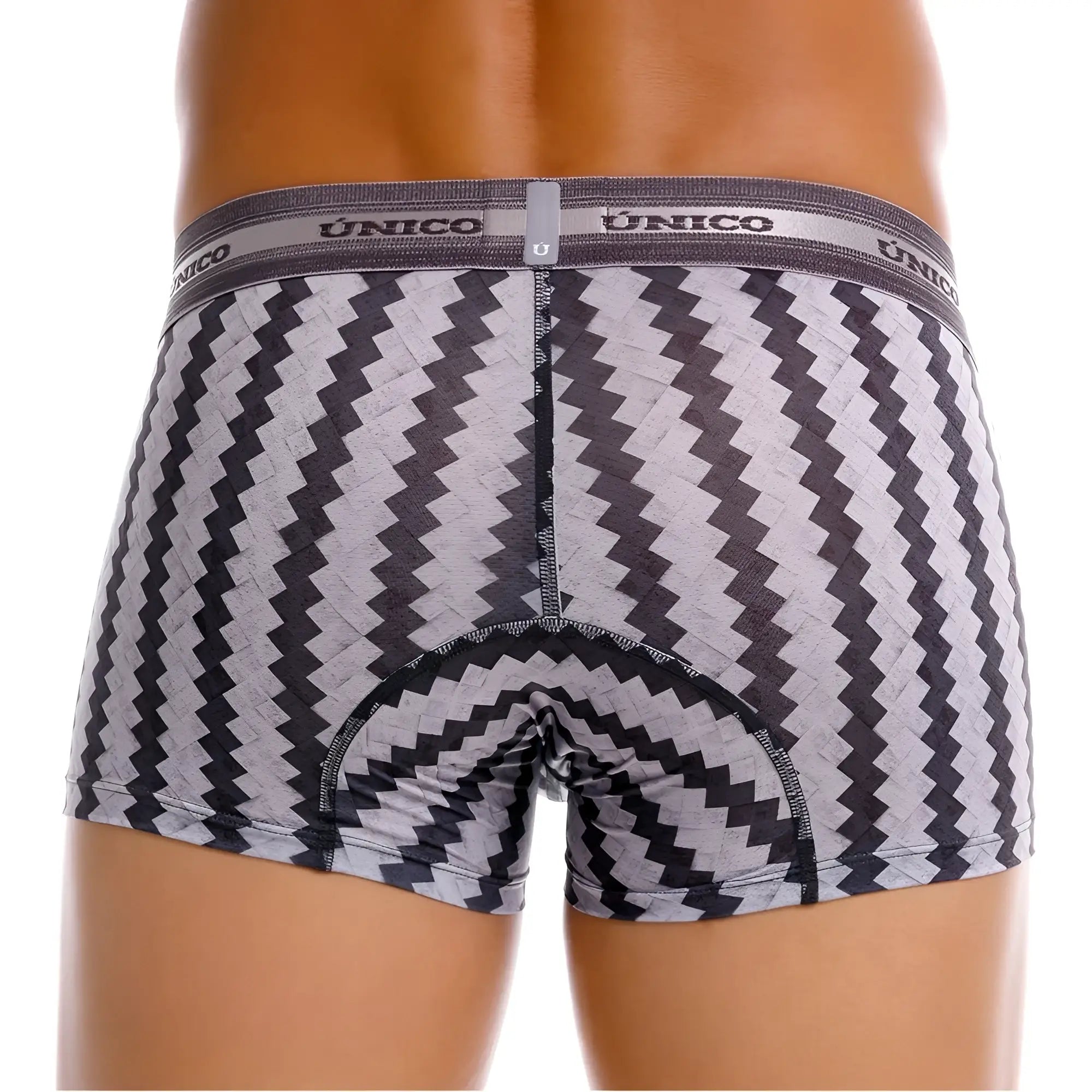 Unico 25040100118 tricotosa trunks men’s gray and black zigzag patterned boxer briefs with contoured design