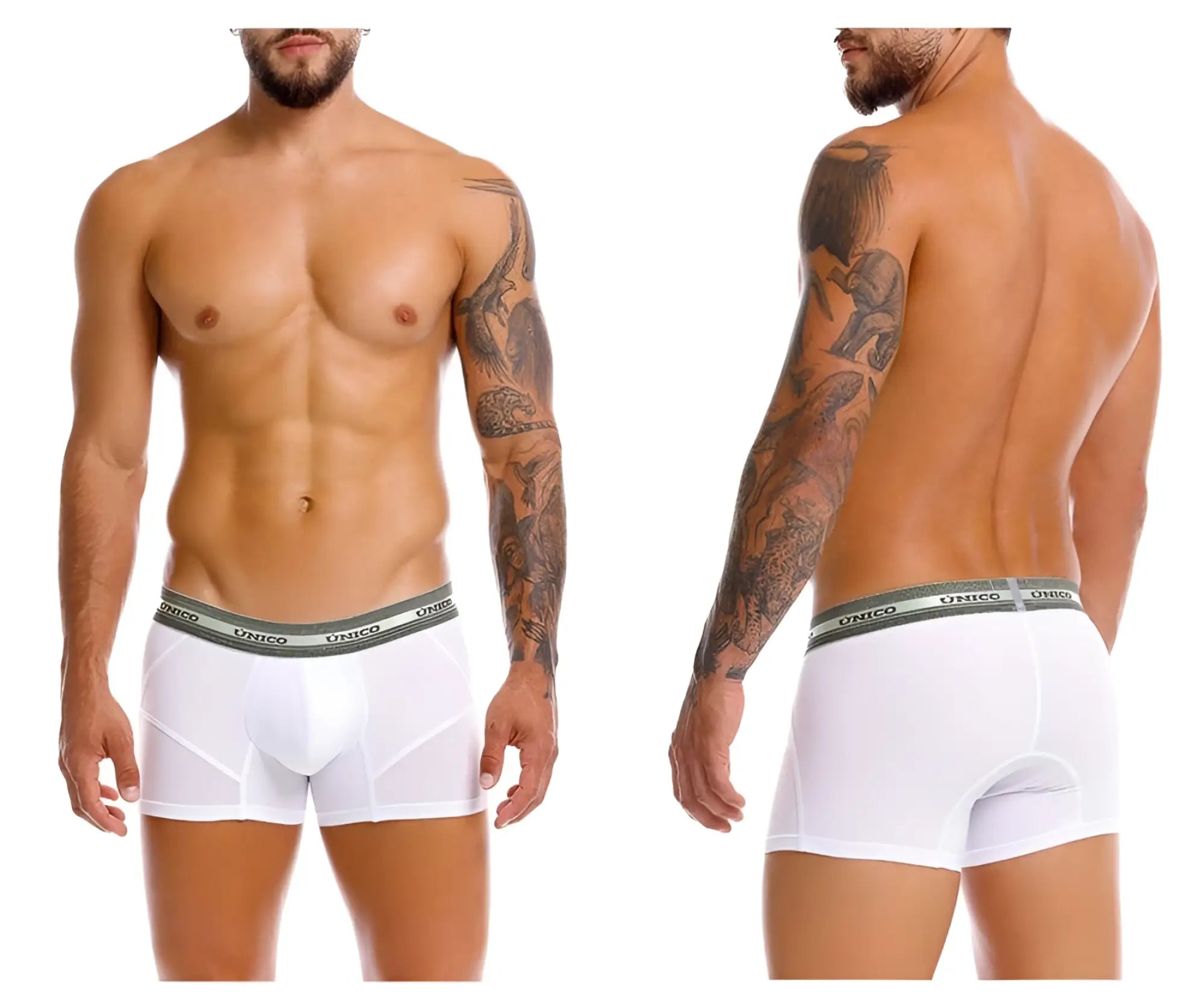 White unico men’s boxer briefs with gray elastic waistband branded unico 25040100122 sensacion trunks color 00-white