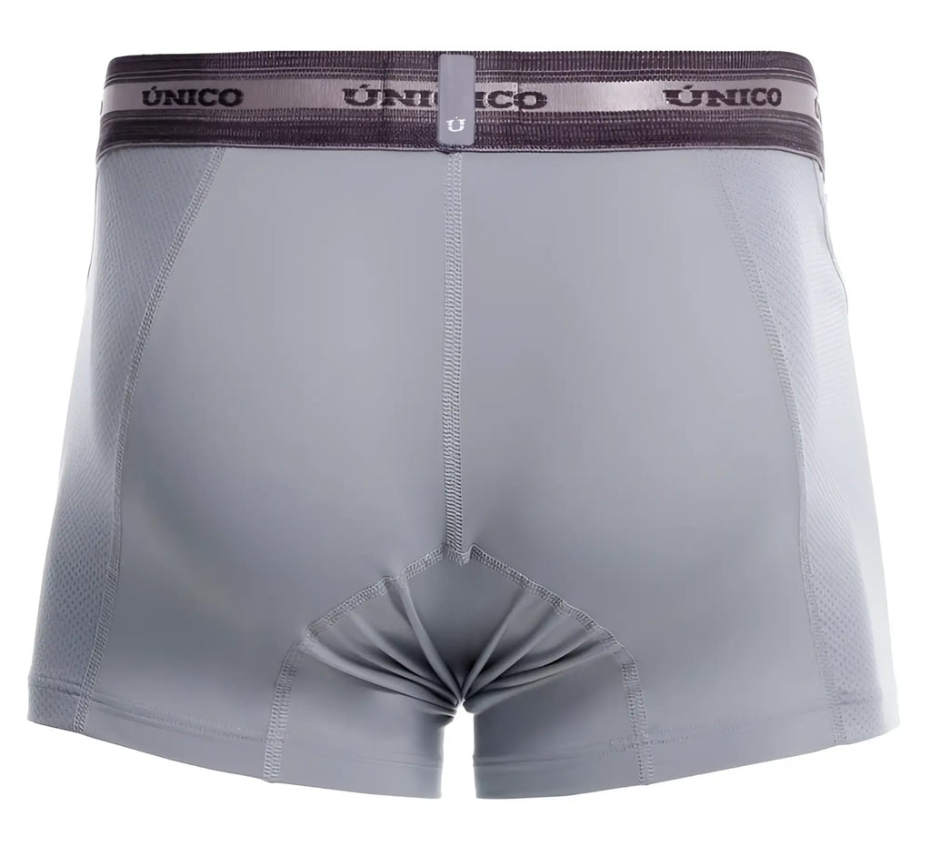 Gray unico boxer briefs with a dark gray waistband featuring the brand name and logo in color 59 gray
