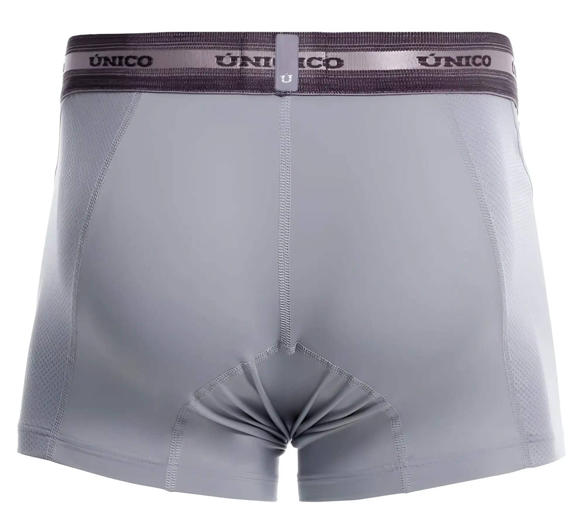 Gray unico boxer briefs with a dark gray waistband featuring the brand name and logo in color 59 gray