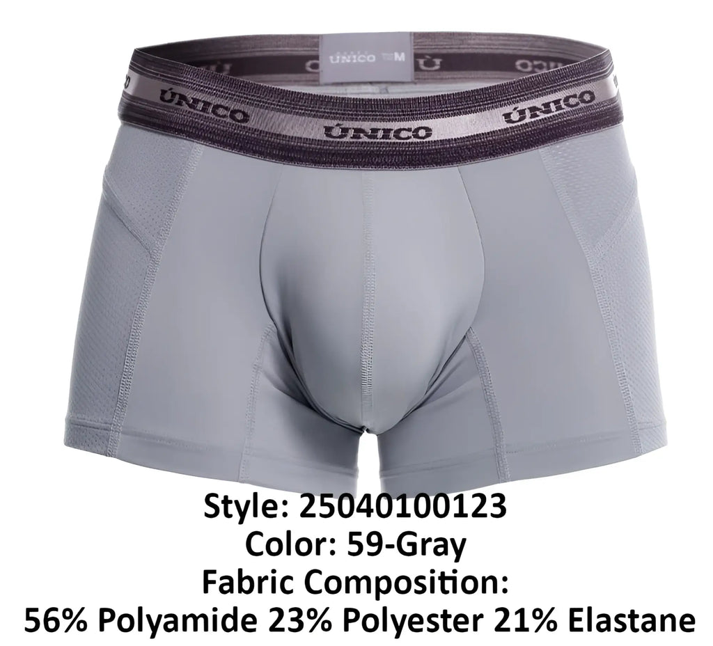 Gray unico men’s boxer briefs with branded elastic waistband in color 59-gray from unico 25040100123 albaricoque trunks