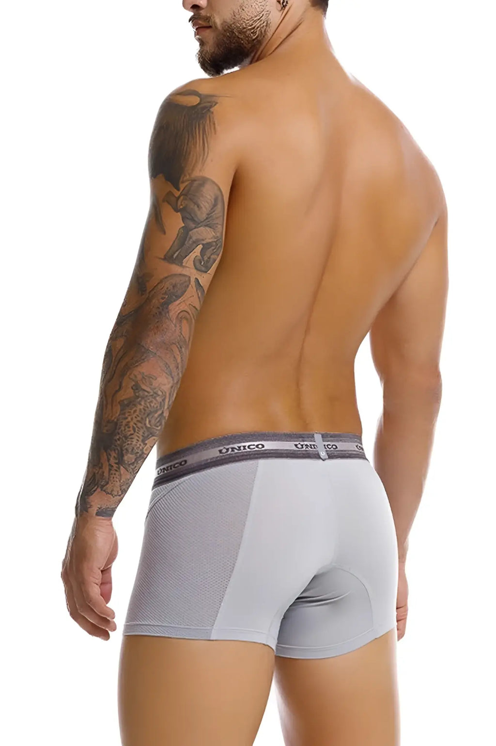 Gray unico 25040100123 albaricoque men’s boxer briefs with mesh panel and elastic waistband in color 59-gray