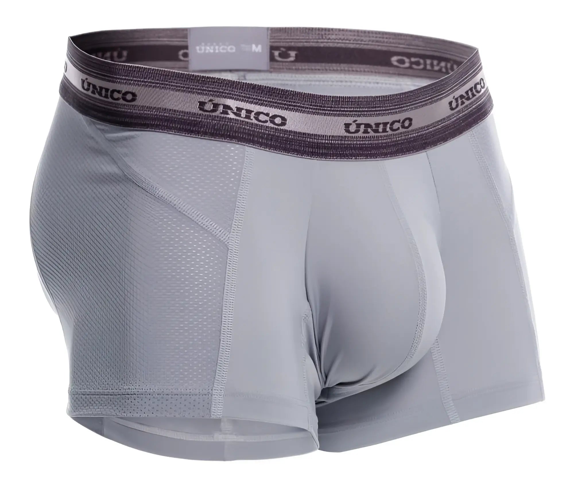 Gray unico men’s boxer briefs with mesh panel and branded waistband in color 59-gray for comfortable wear