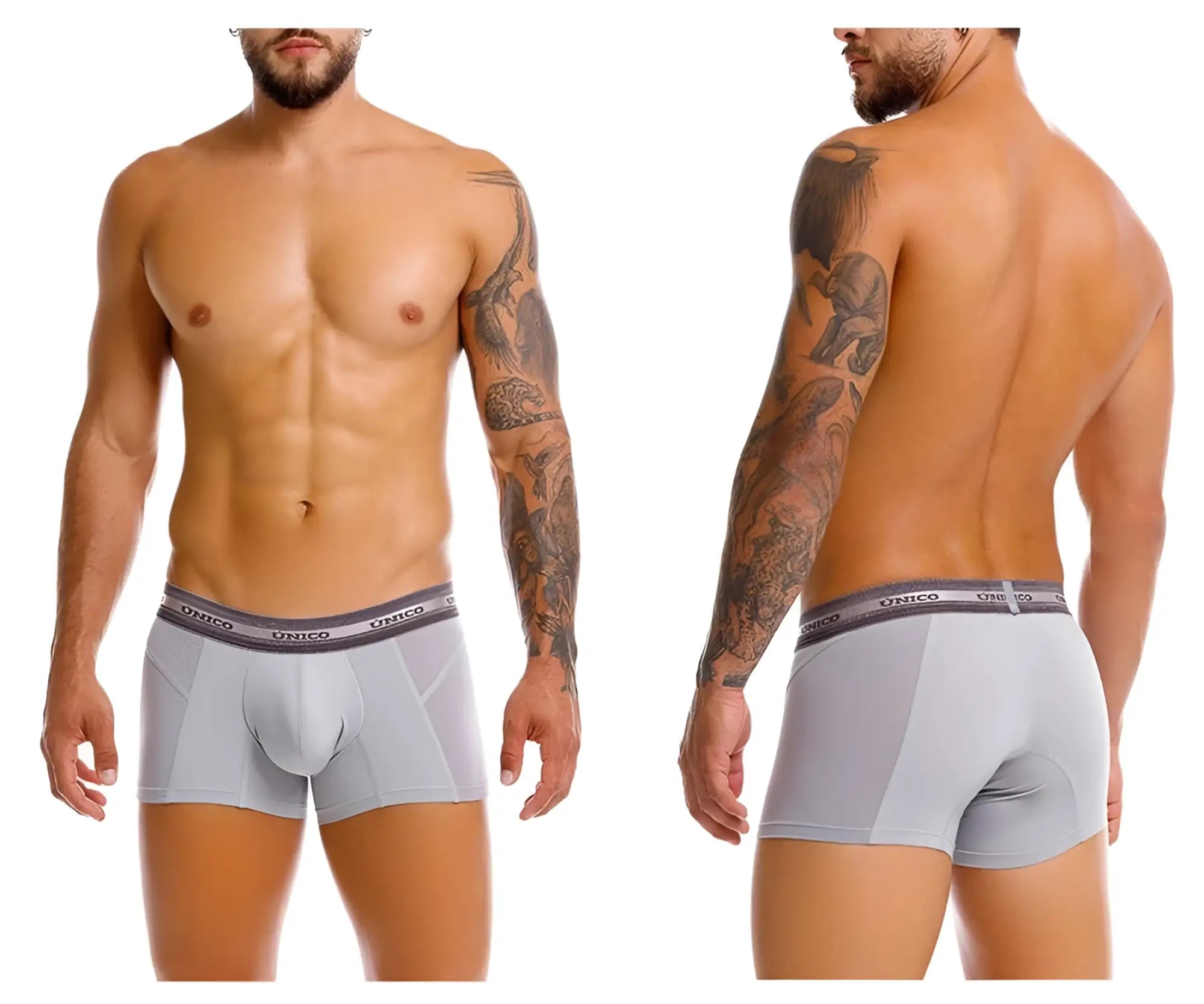 Gray unico men’s boxer briefs with supportive design and mesh paneling in color 59 gray for comfortable wear