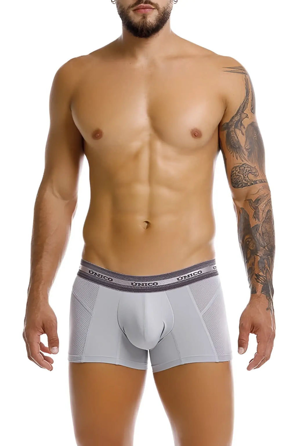Gray unico men’s boxer briefs with supportive design and branded waistband in color 59 gray for everyday comfort