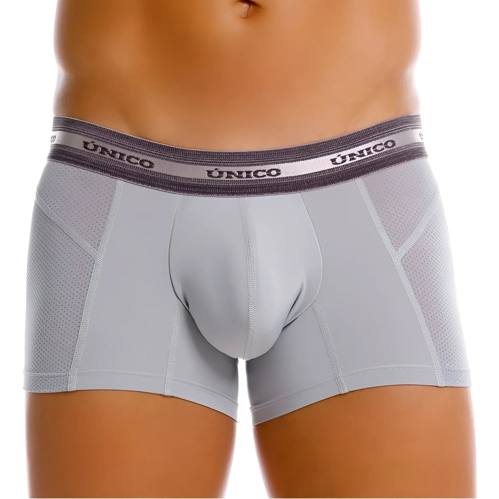 Gray unico men’s boxer briefs with supportive pouch and mesh panels in albaricoque trunks color 59-gray