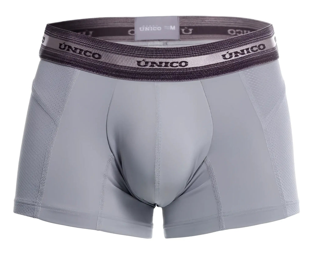 Gray unico 25040100123 albaricoque men’s boxer briefs with textured waistband and black brand name lettering