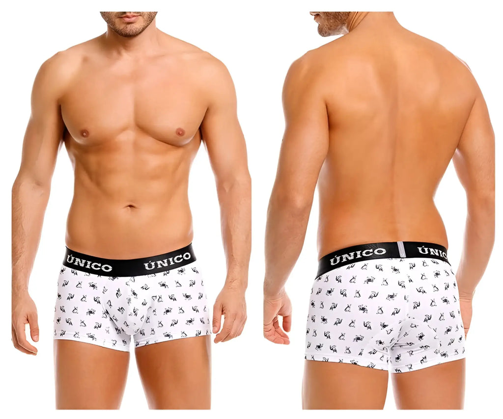 White unico 25040100130 frenchis trunks with black patterned briefs and contrasting waistband in color 00-white