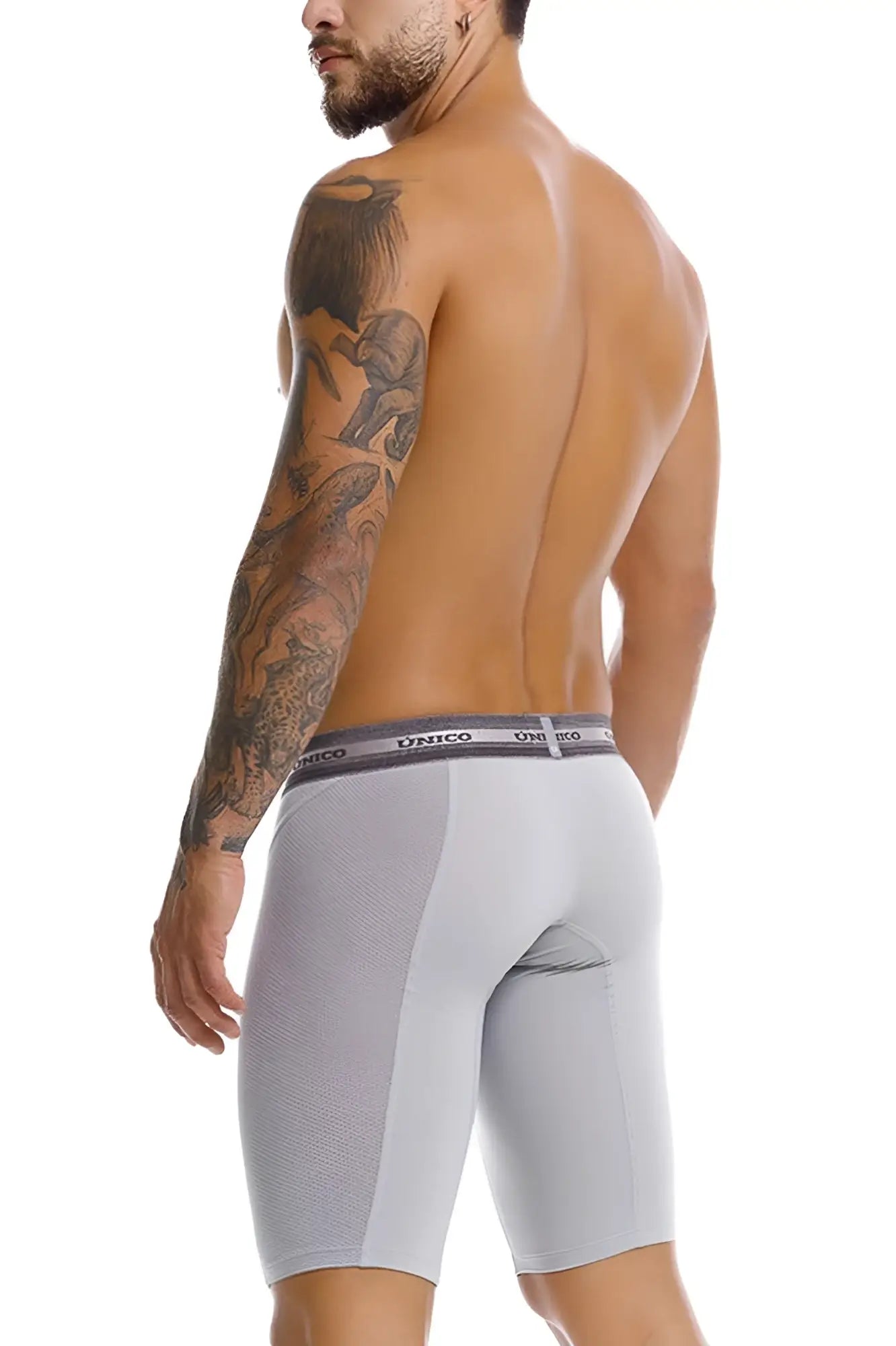 Gray unico 25040100323 albaricoque men’s compression boxer briefs with textured fabric and elastic waistband