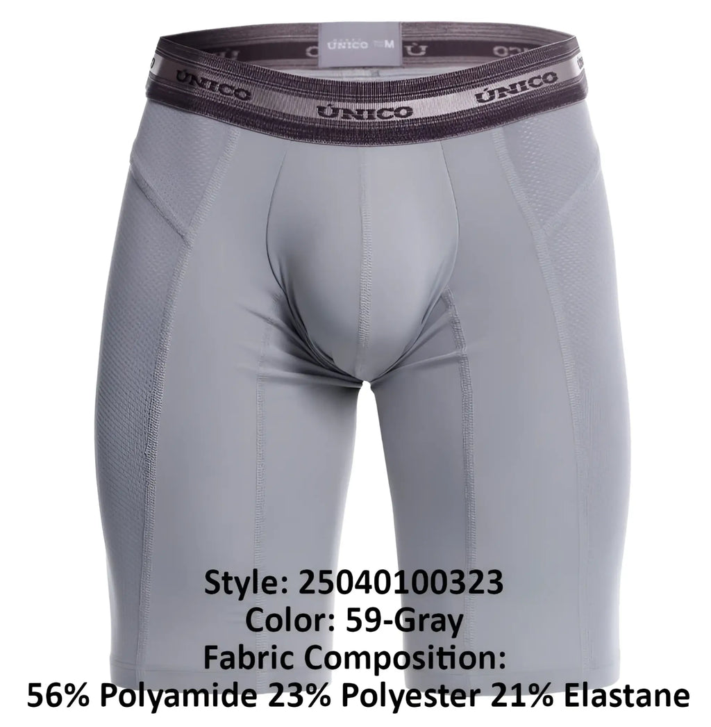 Gray unico men’s compression boxer briefs with textured waistband and performance fabric blend in color 59 gray