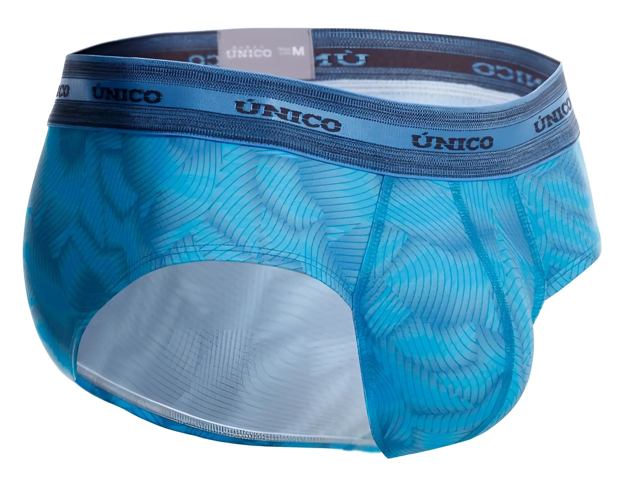 Blue translucent mesh briefs with subtle wave pattern and dark blue único waistband in unico 25040101101 Estraza Briefs