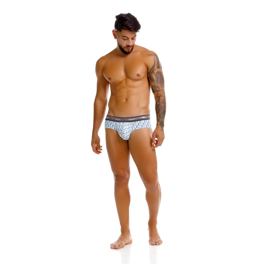Unico caterva briefs in light blue with dark gray elastic waistband featuring a subtle pattern