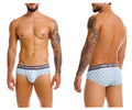 Unico caterva briefs in light blue and white pattern with gray waistband featuring the unico brand name