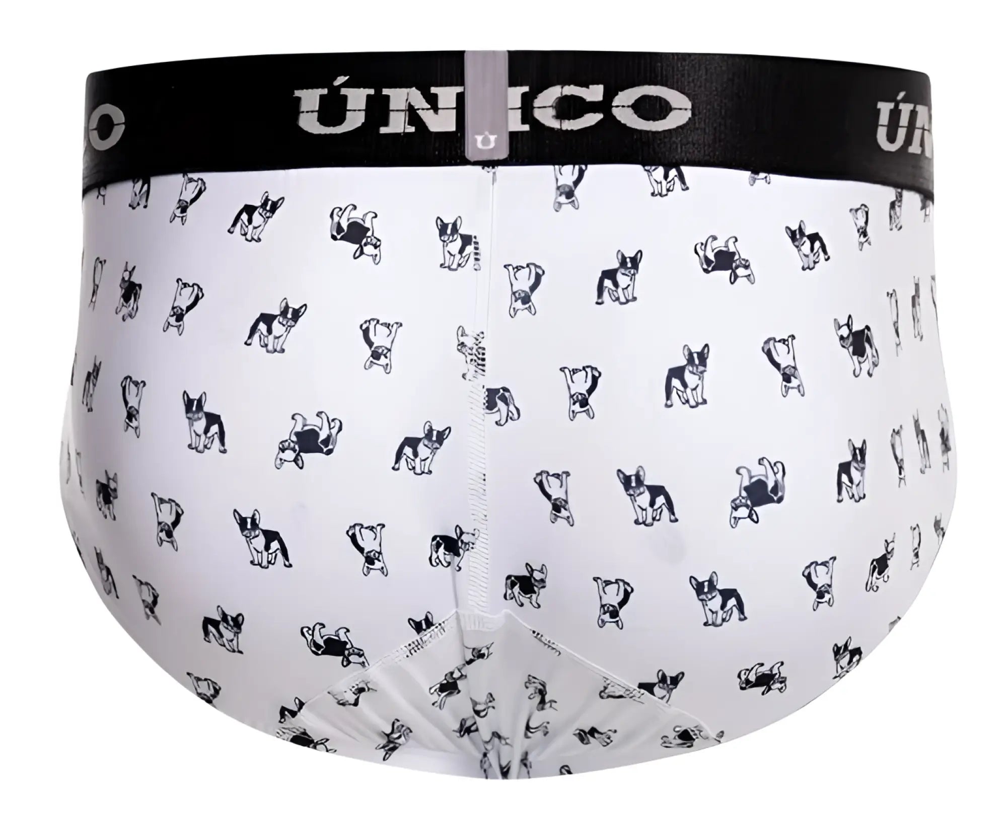 White briefs with black and white french bulldog pattern and black unico waistband in white color model 25040101130