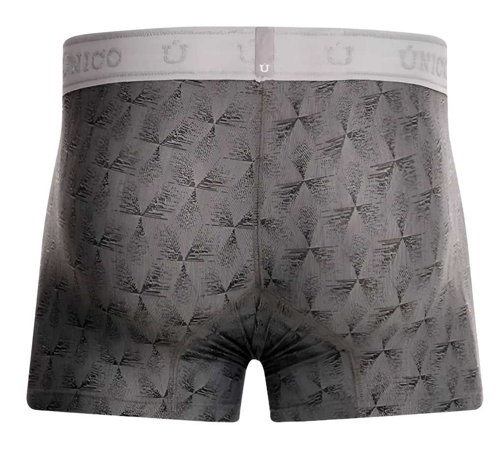 Gray unico boxer briefs with subtle geometric pattern and branded elastic waistband in chisell trunks color 59-gray