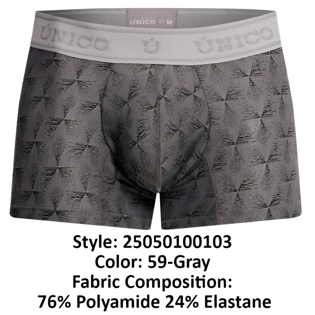 Unico 25050100103 chisell trunks gray patterned men’s boxer briefs with subtle geometric design and branded waistband