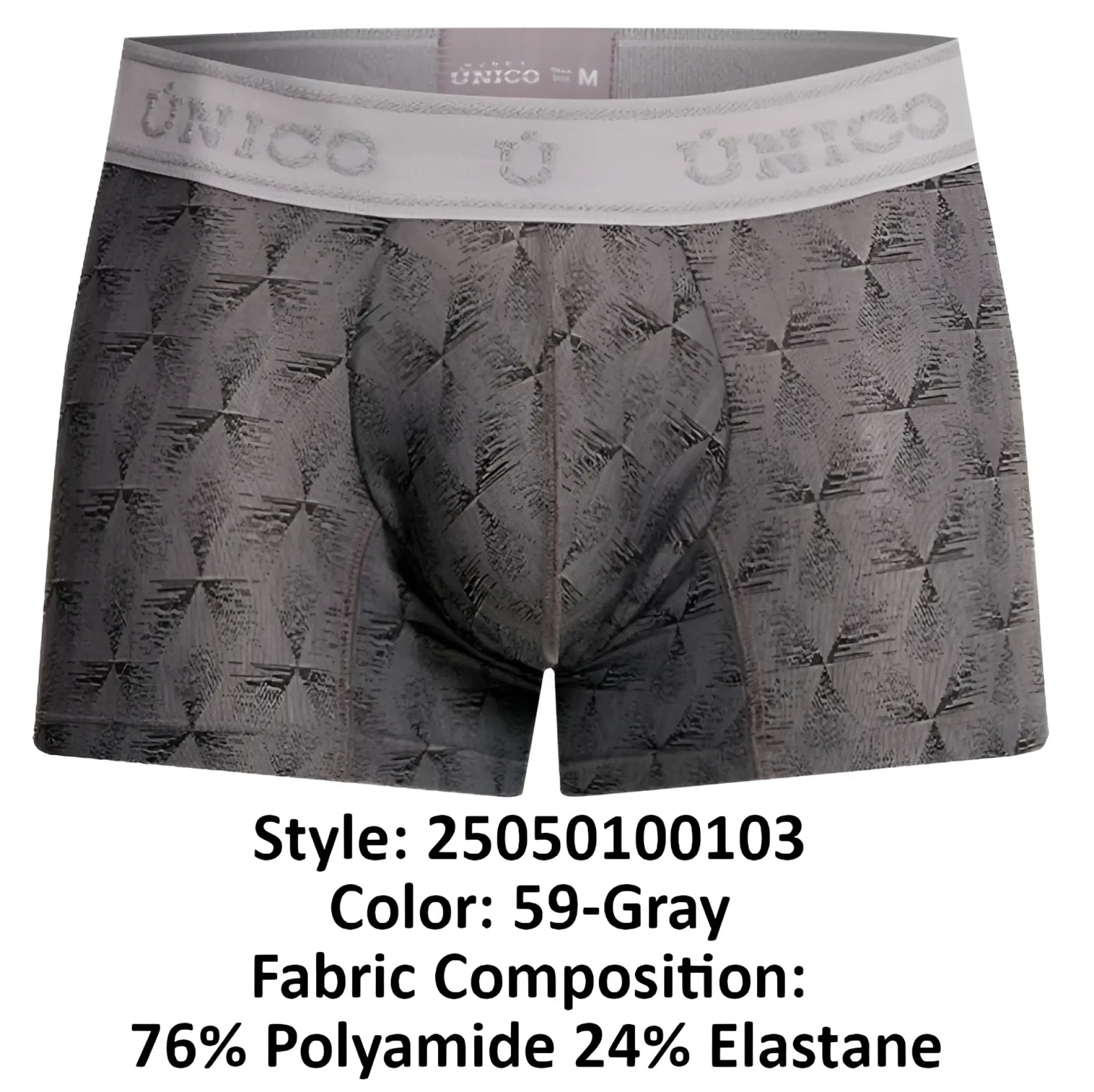 Unico 25050100103 chisell trunks gray patterned men’s boxer briefs with subtle geometric design and branded waistband