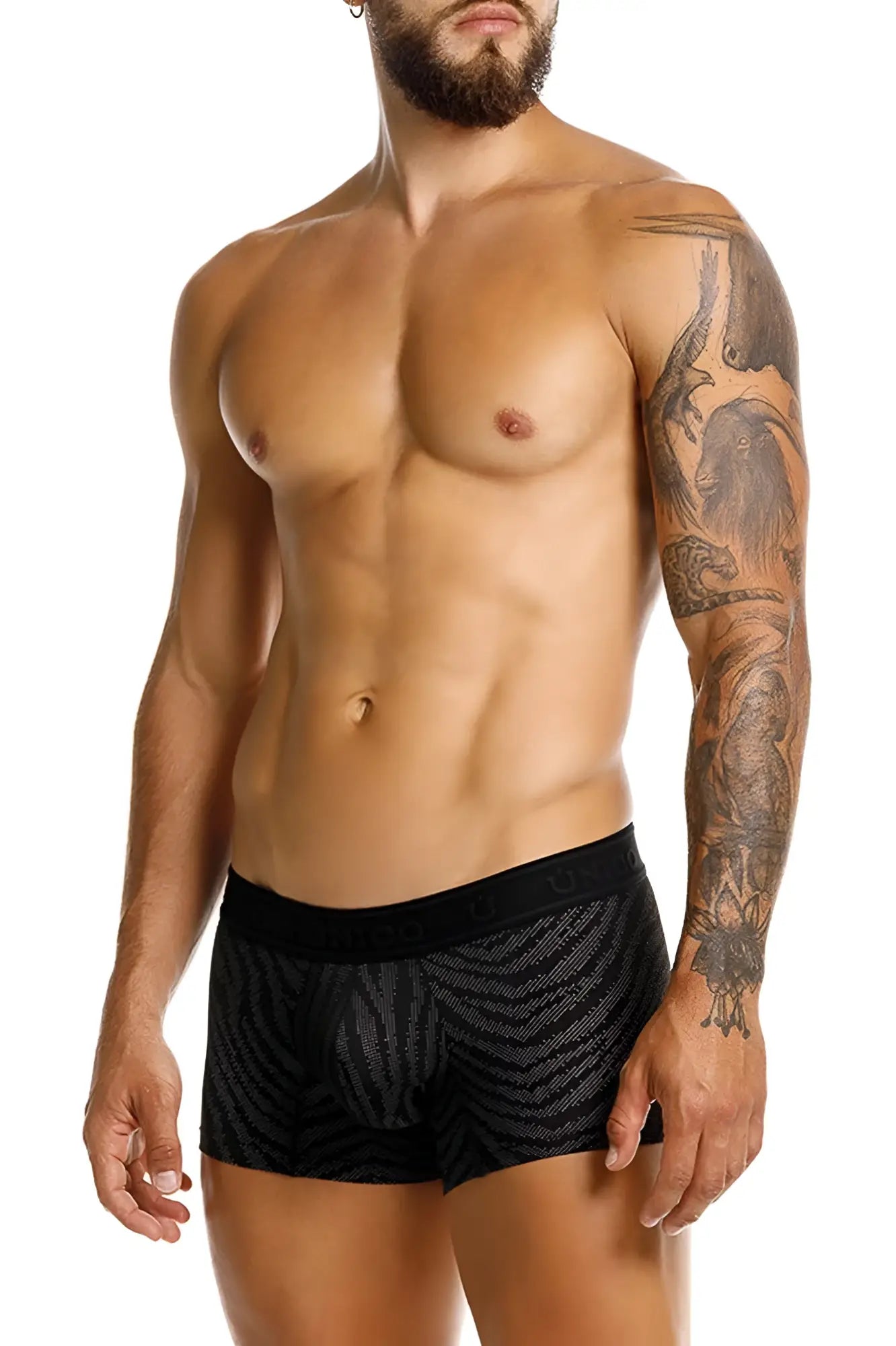 Black unico 25050100104 zelmur boxer briefs with subtle zebra stripes and elastic waistband with brand logo