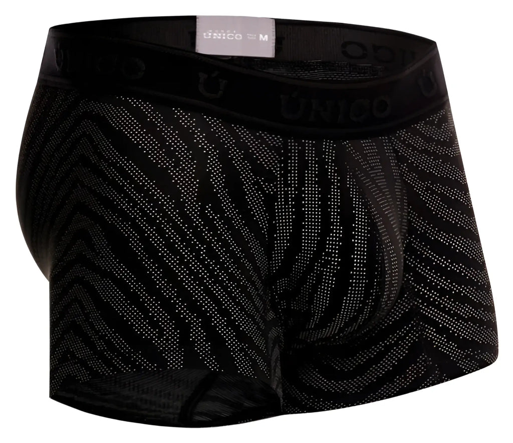 Black unico 25050100104 zelmur trunks boxer briefs with gray zigzag pattern and dotted texture in color 99-black