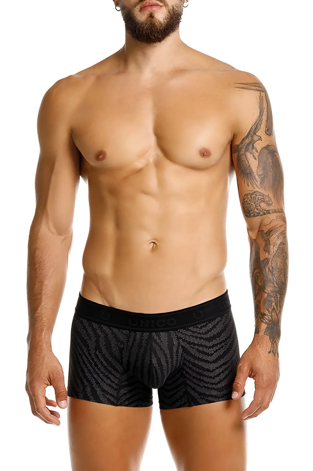 Black patterned Unico 25050100104 Zelmur trunks with sleek modern design and embroidered waistband in color 99-Black
