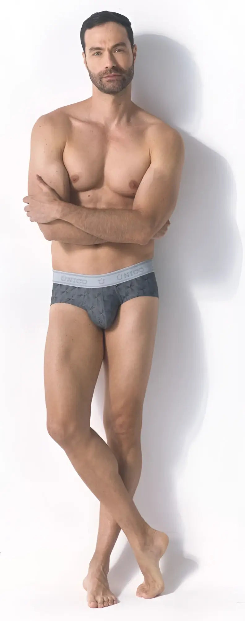 Dark gray unisex 25050101103 chisell briefs with subtle pattern and light gray elastic waistband for comfortable wear