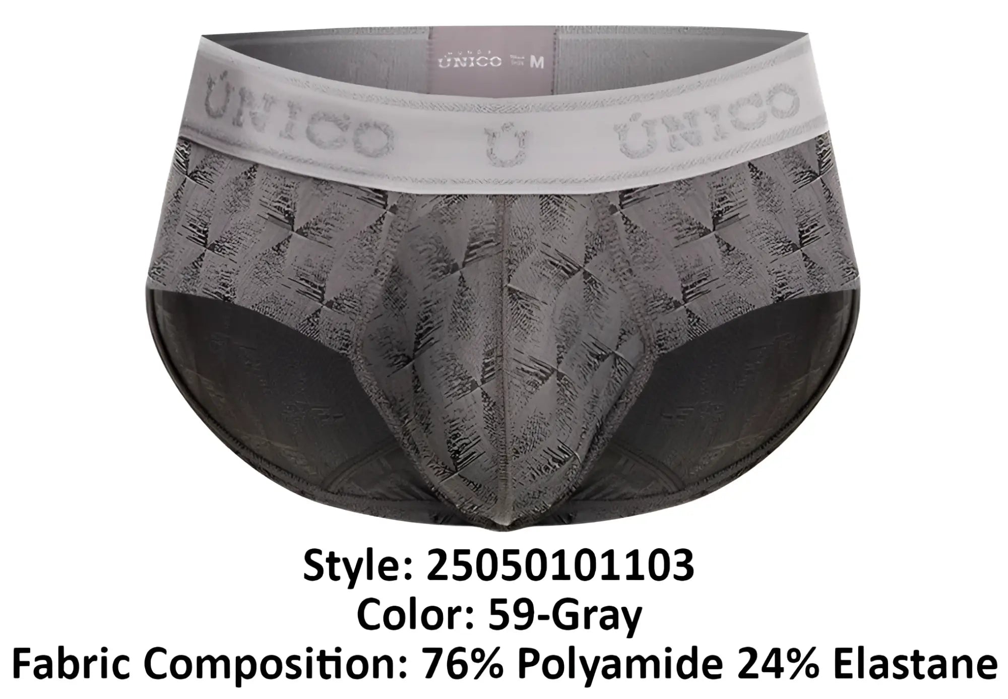 Gray patterned unico 25050101103 chisell briefs with textured geometric design and elastic waistband in color 59-gray