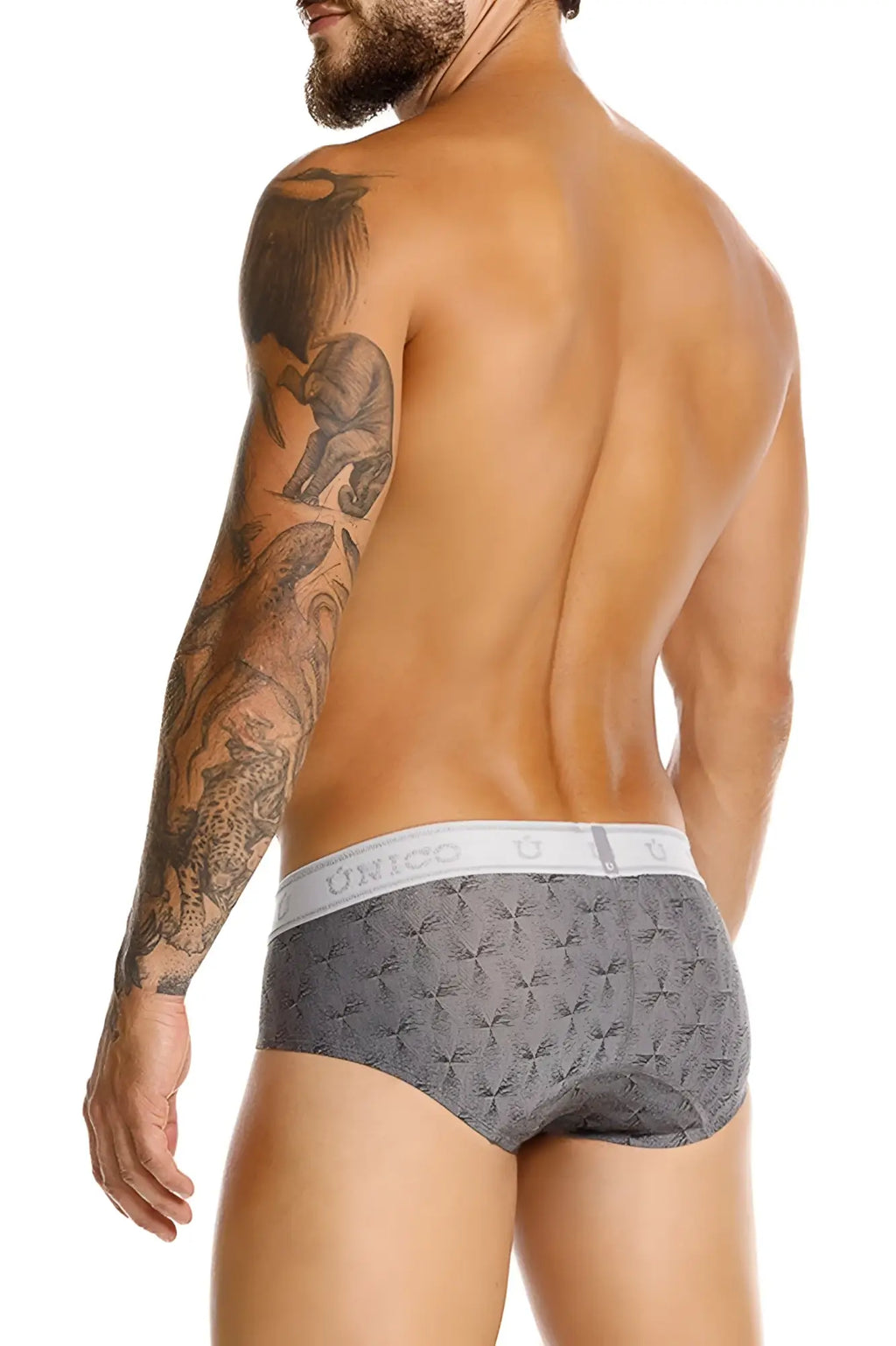 Gray patterned unico 25050101103 chisell briefs with white elastic waistband for comfortable daily wear