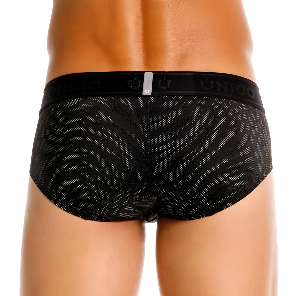 Black unico 25050101104 zelmur briefs with subtle geometric pattern silver dots and branded elastic waistband