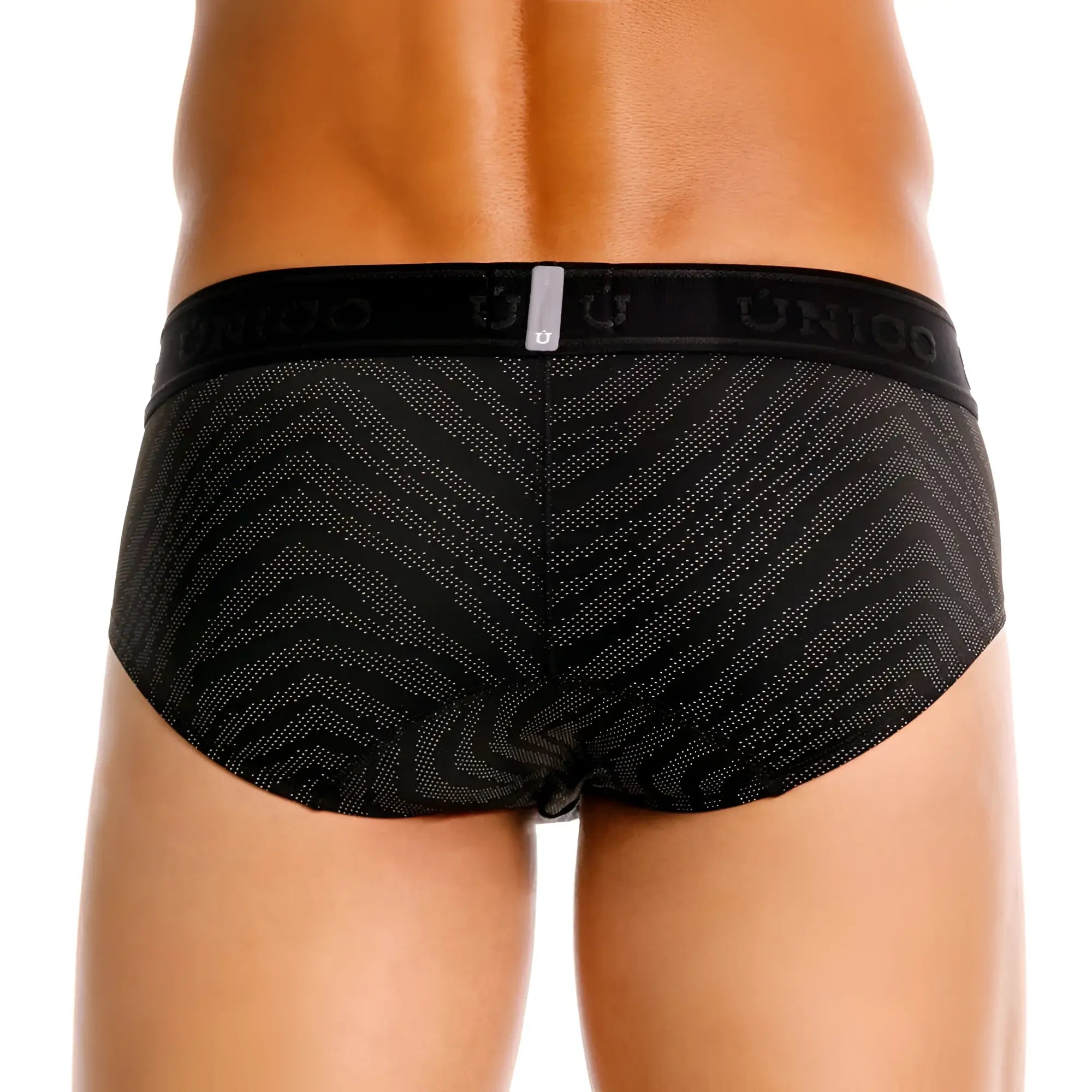 Black unico 25050101104 zelmur briefs with subtle geometric pattern silver dots and branded elastic waistband