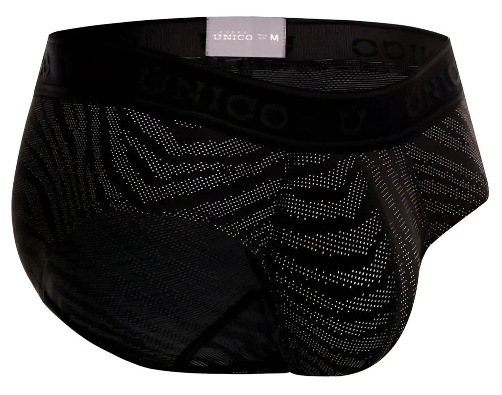 Black unico zelmur briefs with subtle geometric pattern and elastic waistband in color 99-black