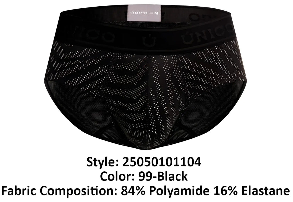 Black unico zelmur briefs with subtle geometric pattern and elastic waistband color 99-black