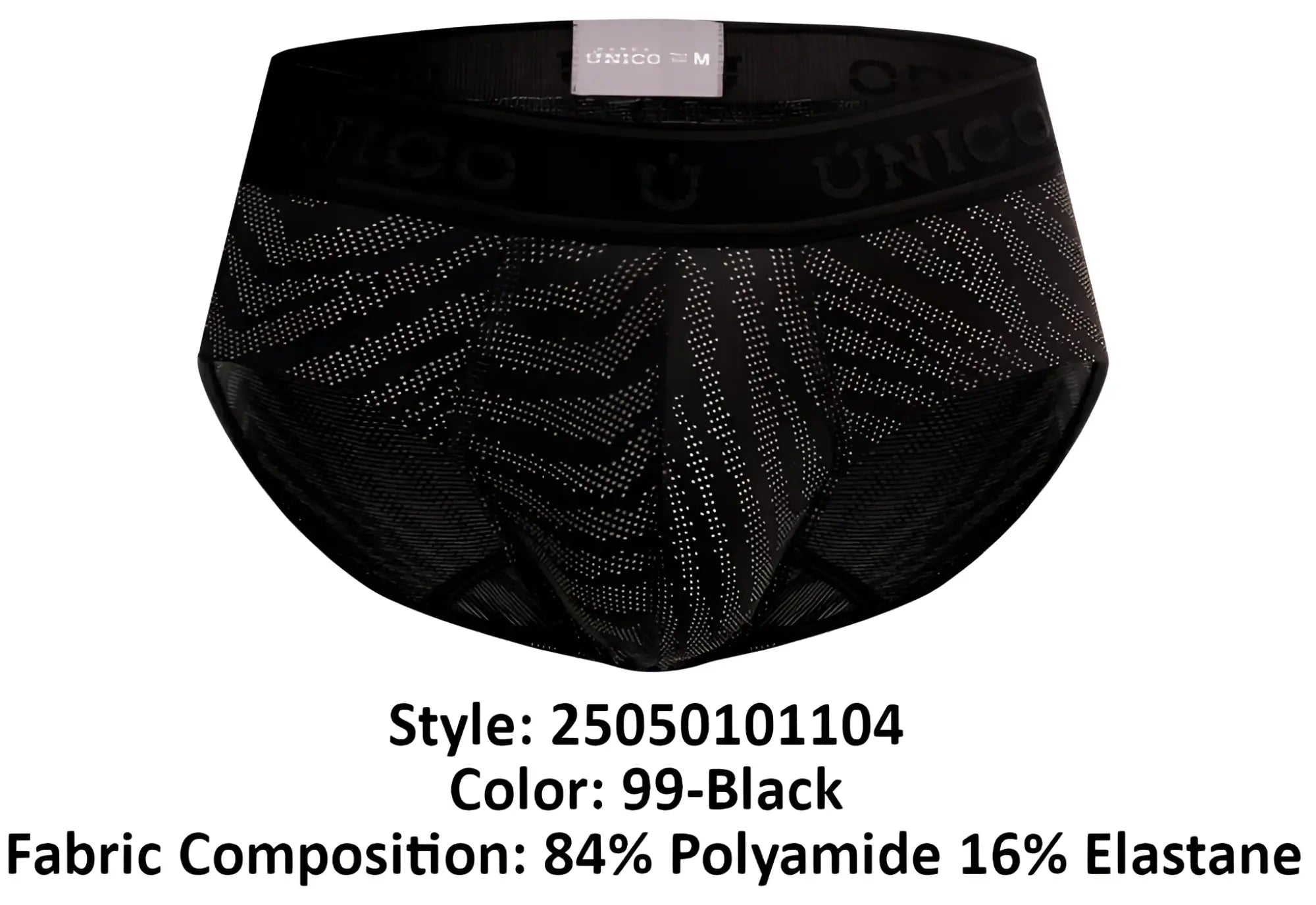 Black unico zelmur briefs with subtle geometric pattern and elastic waistband color 99-black