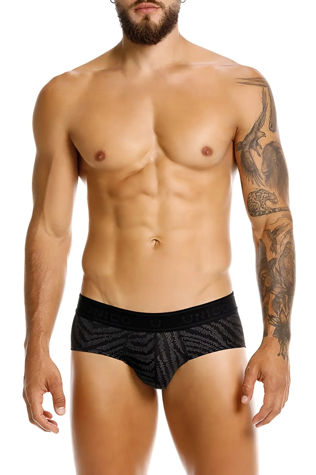 Black Unico 25050101104 Zelmur briefs with subtle geometric pattern and logo waistband in color 99 black