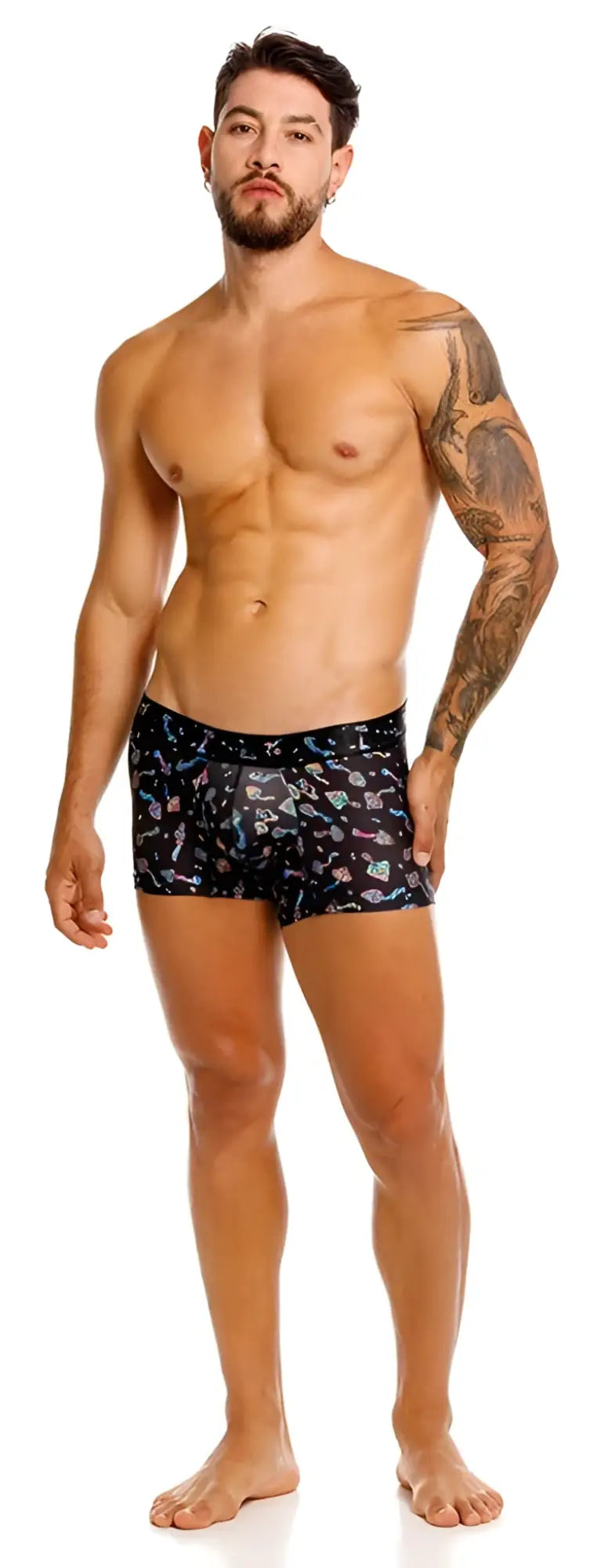 Unico 25060100103 hongos trunks black boxer briefs with vibrant multicolored abstract pattern