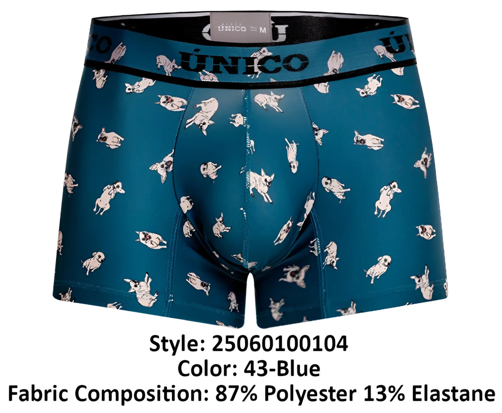 Teal unico 25060100104 chihuahua trunks men’s boxer briefs with white and gray pug dog pattern