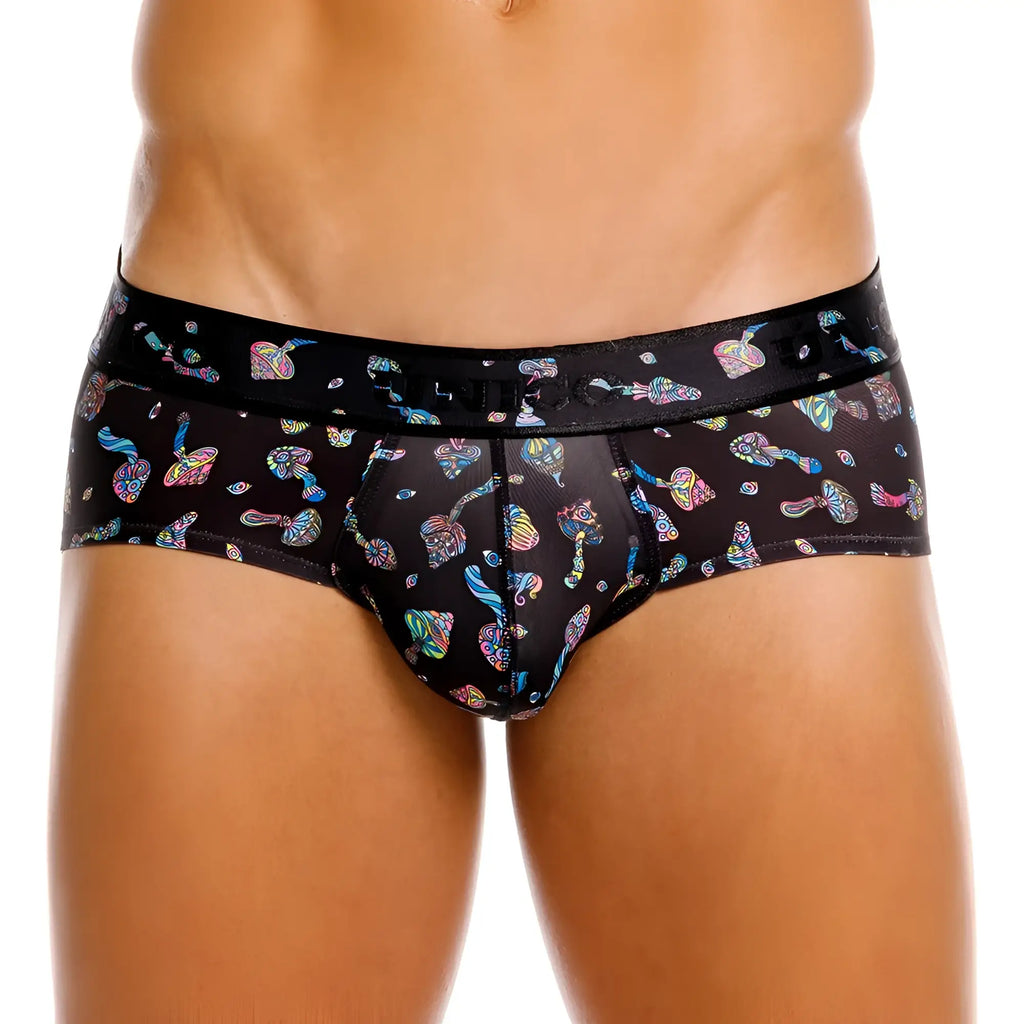 Black men’s briefs unico 25060101103 hongos with vibrant iridescent mushroom pattern rainbow hues black waistband the co