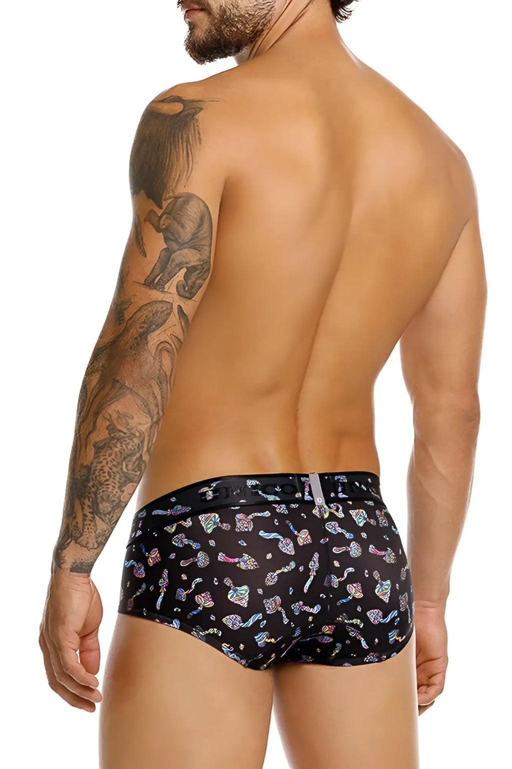 Black unico 25060101103 hongos briefs with vibrant iridescent colorful mushroom and abstract shape pattern
