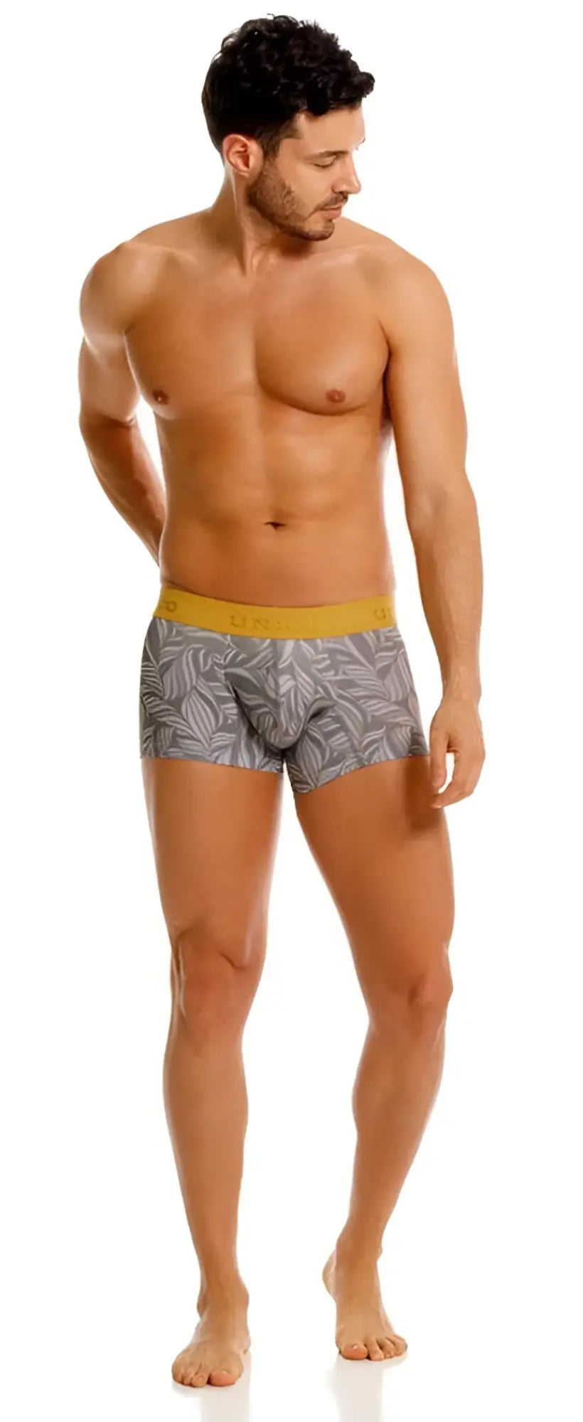 Gray boxer briefs unico 25070100104 caudal trunks color 59-gray with leaf pattern and yellow waistband