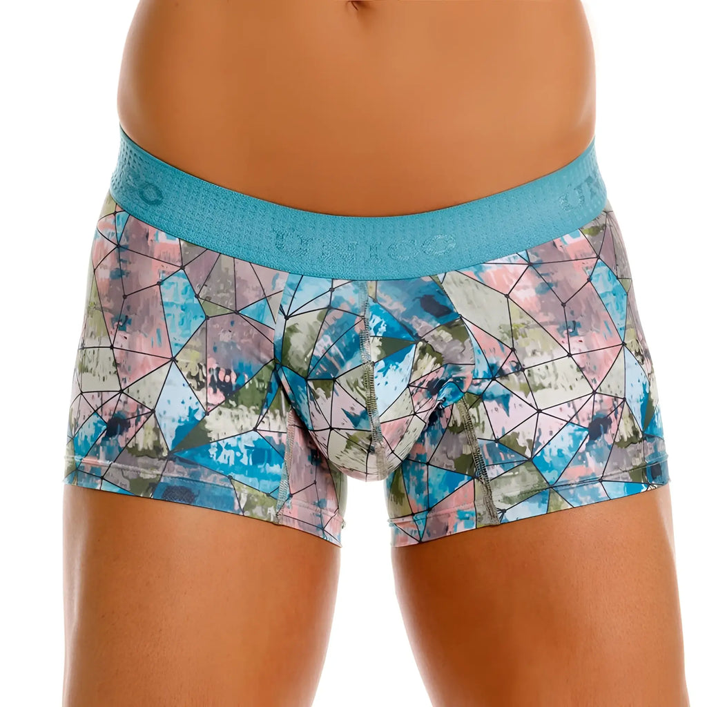 Unico 25070100105 vitral trunks color 46 printed blue and pink geometric boxer briefs with turquoise textured waistband