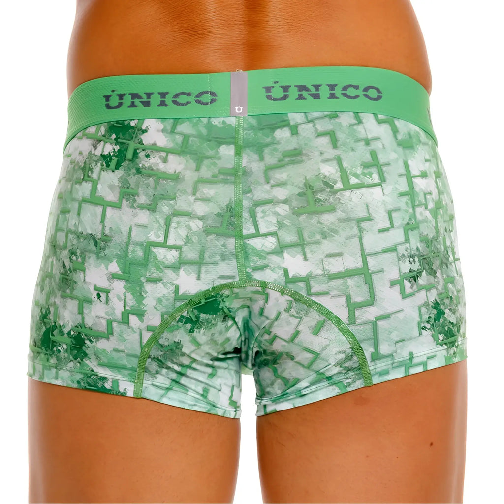 Unico 26020100102 piramide trunks green boxer briefs with white geometric maze pattern for comfortable wear