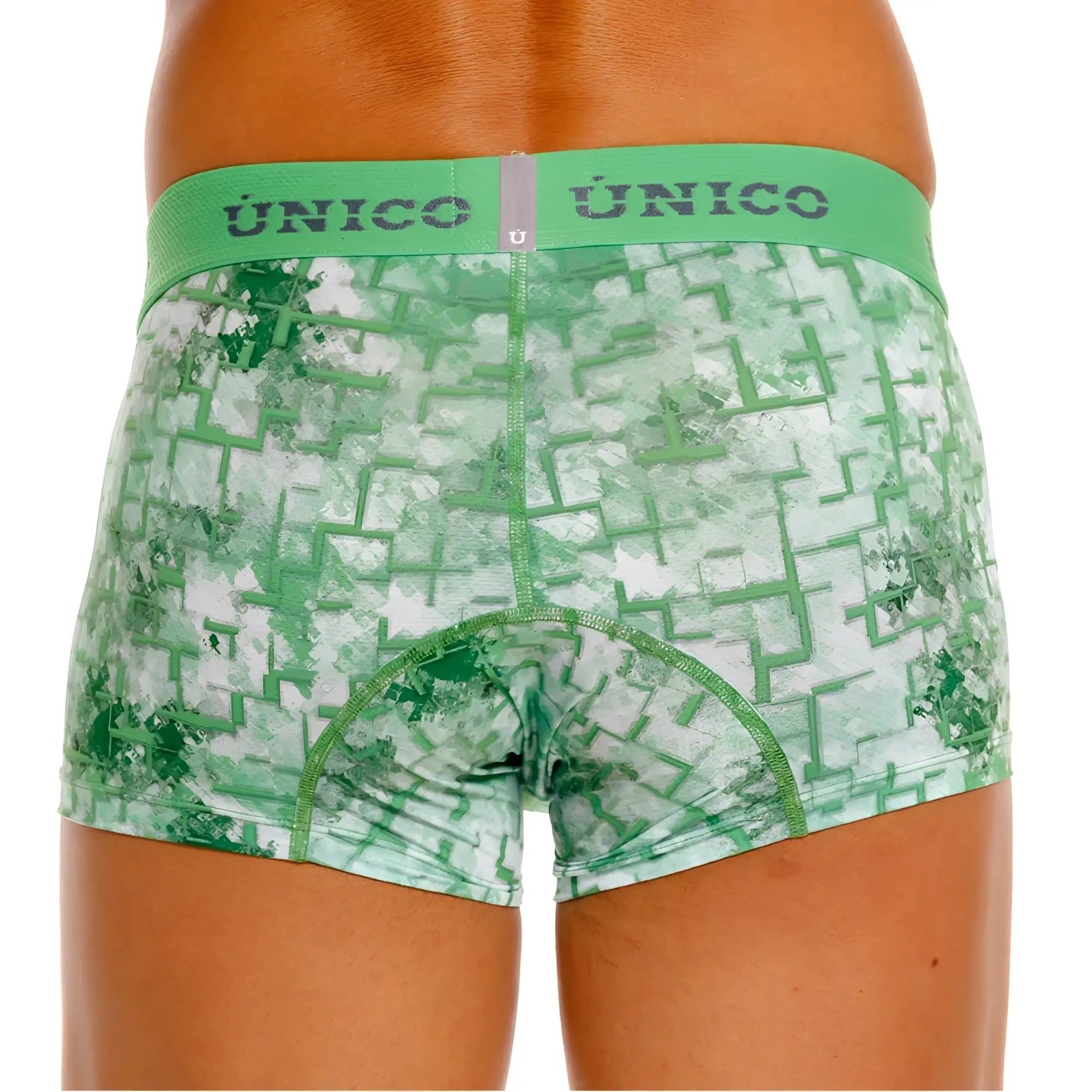 Unico 26020100102 piramide trunks green boxer briefs with white geometric maze pattern for comfortable wear